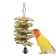 Load image into Gallery viewer, 1PC Bird Parrot Chew Toy Wooden Grass Chewing Bite Hanging Cage Swing Climb Chew Toys with Bell Natural Corn Hull Weaving
