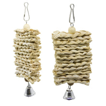 Load image into Gallery viewer, 1PC Bird Parrot Chew Toy Wooden Grass Chewing Bite Hanging Cage Swing Climb Chew Toys with Bell Natural Corn Hull Weaving
