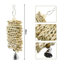 Load image into Gallery viewer, 1PC Bird Parrot Chew Toy Wooden Grass Chewing Bite Hanging Cage Swing Climb Chew Toys with Bell Natural Corn Hull Weaving
