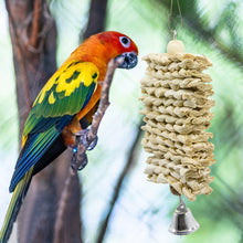 Load image into Gallery viewer, 1PC Bird Parrot Chew Toy Wooden Grass Chewing Bite Hanging Cage Swing Climb Chew Toys with Bell Natural Corn Hull Weaving
