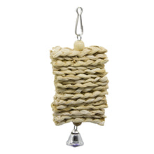 Load image into Gallery viewer, 1PC Bird Parrot Chew Toy Wooden Grass Chewing Bite Hanging Cage Swing Climb Chew Toys with Bell Natural Corn Hull Weaving
