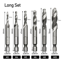 Load image into Gallery viewer, 6Pcs Screw Tap HSS4341 Hex Shank Thread Tap M3 M4 M5 M6 M8 M10 Metric Tap Drill Bits Threading Tools Hand Tool
