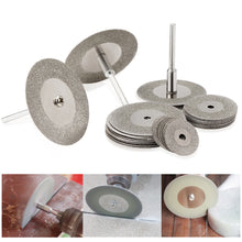 Load image into Gallery viewer, 10Pcs/Set 30mm Diamond Cutting Discs and 2 Arbor Shaft CutOff Blade Drill Bit Dremel Accessories Rotary Tool Abrasive Cut Metal
