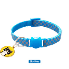 Load image into Gallery viewer, Reflective Pet Collars Grid Adjustable Nylon Buckles Check Plaid Pet Dog Collar Cat Head Pattern Pendant Pet Accessories
