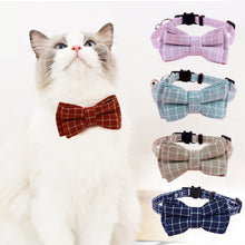 Load image into Gallery viewer, British Style Plaid Pet Cat Collar Buckle Puppy Bow Tie Adjustable Pet Kitten Rabbit Chihuahua Necklace Bowknot Kitty Collars
