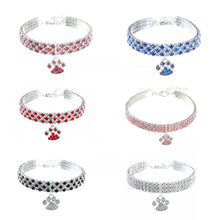 Load image into Gallery viewer, 20-35cm Diamond Inlaid Pet Cat Collar Pets Shiny Crystal Elastic cats Collars Footprints Accessories For Kitten Dog Collar Cat Necklace
