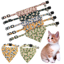 Load image into Gallery viewer, Adjustable Flower Pattern Pet Cat Collar with Bell Breakaway Bowknot Clasp Summer Floral Kitten Bow Tie Safety Puppy Necklace Triangle Scarf Pet Accessories
