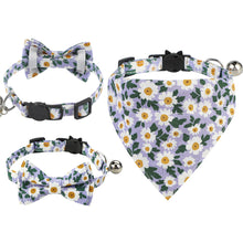 Load image into Gallery viewer, Adjustable Flower Pattern Pet Cat Collar with Bell Breakaway Bowknot Clasp Summer Floral Kitten Bow Tie Safety Puppy Necklace Triangle Scarf Pet Accessories
