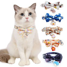 Load image into Gallery viewer, Cute Bowtie Cat Collar with Bell Breakaway Safety Buckle Kitten Collar With Cherry Blossoms Pendant Soft Durable Bow Collars

