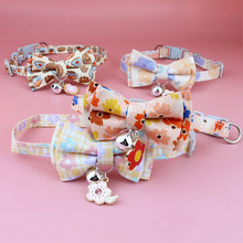 Load image into Gallery viewer, Cute Bowtie Cat Collar with Bell Breakaway Safety Buckle Kitten Collar With Cherry Blossoms Pendant Soft Durable Bow Collars
