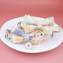 Load image into Gallery viewer, Cute Bowtie Cat Collar with Bell Breakaway Safety Buckle Kitten Collar With Cherry Blossoms Pendant Soft Durable Bow Collars
