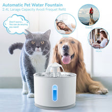 Load image into Gallery viewer, 2.4L/80oz Automatic Pet Cat Water Fountain with LED Lighting with Filters USB Charging Dogs Cats Mute Drinker Feeder Bowl Drinking Dispenser
