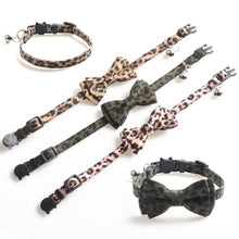 Load image into Gallery viewer, Leopard Print Bowknot Cat Collar Adjustable Buckle Kitty Breakaway Bow Tie with Bells Puppy Chihuahua Small Dogs Collars Pets Supplies
