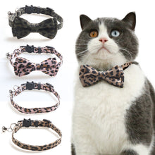 Load image into Gallery viewer, Leopard Print Bowknot Cat Collar Adjustable Buckle Kitty Breakaway Bow Tie with Bells Puppy Chihuahua Small Dogs Collars Pets Supplies
