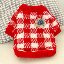 Load image into Gallery viewer, Autumn and Winter Pet Warm Fleece Flower Plaid Sweater Puppy Dog Cat Soft Coat Shirt Jacket Teddy Bichon Pomeranian Schnauze Dog Clothes
