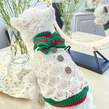 Load image into Gallery viewer, Autumn and Winter Pet Warm Fleece Hollow Knitted Bow Sweater Puppy Dog Cat Soft Coat Shirt Jacket Teddy Bichon Pomeranian Schnauze Dog Clothes
