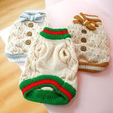 Load image into Gallery viewer, Autumn and Winter Pet Warm Fleece Hollow Knitted Bow Sweater Puppy Dog Cat Soft Coat Shirt Jacket Teddy Bichon Pomeranian Schnauze Dog Clothes
