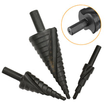 Load image into Gallery viewer, 3Pcs/Set 4-12mm 4-20mm 4-32mm HSS Cobalt Step Stepped Drill Bit Set Triangle Shank Hole Nitrogen High Speed Steel Spiral for Metal Cone Cutter Core Metal Drilling
