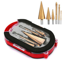 Load image into Gallery viewer, 6Pcs 4-12/20/32mm HSS Steel Titanium Step Drill Bit and Drill Bit-Milling Cutter Metal Hole Cutter Wood Cone Core Drilling Hole Saw Tool+3,6,8 Saw Drill
