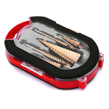 Load image into Gallery viewer, 6Pcs 4-12/20/32mm HSS Steel Titanium Step Drill Bit and Drill Bit-Milling Cutter Metal Hole Cutter Wood Cone Core Drilling Hole Saw Tool+3,6,8 Saw Drill
