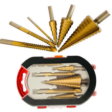 Load image into Gallery viewer, 6Pcs 4-12/20/32mm HSS Steel Titanium Step Drill Bit and Drill Bit-Milling Cutter Metal Hole Cutter Wood Cone Core Drilling Hole Saw Tool+3,6,8 Saw Drill

