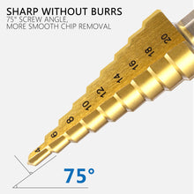 Load image into Gallery viewer, 6Pcs 4-12/20/32mm HSS Steel Titanium Step Drill Bit and Drill Bit-Milling Cutter Metal Hole Cutter Wood Cone Core Drilling Hole Saw Tool+3,6,8 Saw Drill
