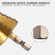 Load image into Gallery viewer, 6Pcs 4-12/20/32mm HSS Steel Titanium Step Drill Bit and Drill Bit-Milling Cutter Metal Hole Cutter Wood Cone Core Drilling Hole Saw Tool+3,6,8 Saw Drill
