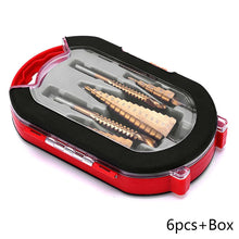 Load image into Gallery viewer, 6Pcs 4-12/20/32mm HSS Steel Titanium Step Drill Bit and Drill Bit-Milling Cutter Metal Hole Cutter Wood Cone Core Drilling Hole Saw Tool+3,6,8 Saw Drill
