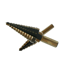 Load image into Gallery viewer, 5pcs HSS Titanium Cobalt Step Drill Bit Set High Speed Steel Center Punch for Accurate Locator Aluminum Case Metal Drilling Tool for Metal Wood Step Cone Drill
