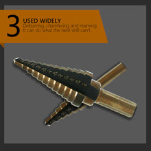 Load image into Gallery viewer, 5pcs HSS Titanium Cobalt Step Drill Bit Set High Speed Steel Center Punch for Accurate Locator Aluminum Case Metal Drilling Tool for Metal Wood Step Cone Drill
