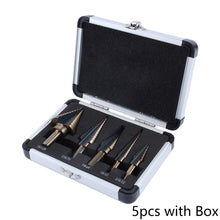 Load image into Gallery viewer, 5pcs HSS Titanium Cobalt Step Drill Bit Set High Speed Steel Center Punch for Accurate Locator Aluminum Case Metal Drilling Tool for Metal Wood Step Cone Drill
