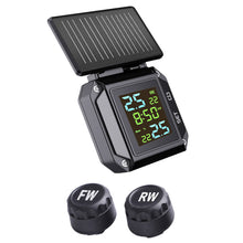 Load image into Gallery viewer, LCD Morotcycle Wireless Tyre Temperature Alarm Display Solar USB Charge With 2 External Sensors TPMS Tire Pressure Monitoring System
