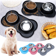 Load image into Gallery viewer, Durable Double Dog Bowl With Silicone Mat Stainless Steel Water Food Feeder Pet Feeding Drinking Bowls for Dogs Cats
