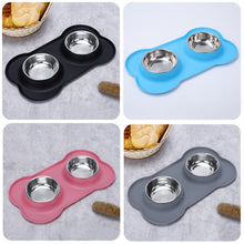 Load image into Gallery viewer, Durable Double Dog Bowl With Silicone Mat Stainless Steel Water Food Feeder Pet Feeding Drinking Bowls for Dogs Cats
