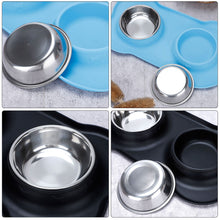 Load image into Gallery viewer, Durable Double Dog Bowl With Silicone Mat Stainless Steel Water Food Feeder Pet Feeding Drinking Bowls for Dogs Cats
