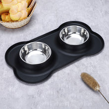 Load image into Gallery viewer, Durable Double Dog Bowl With Silicone Mat Stainless Steel Water Food Feeder Pet Feeding Drinking Bowls for Dogs Cats
