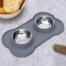 Load image into Gallery viewer, Durable Double Dog Bowl With Silicone Mat Stainless Steel Water Food Feeder Pet Feeding Drinking Bowls for Dogs Cats
