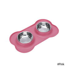 Load image into Gallery viewer, Durable Double Dog Bowl With Silicone Mat Stainless Steel Water Food Feeder Pet Feeding Drinking Bowls for Dogs Cats
