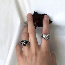 Load image into Gallery viewer, Retro Punk Gothic Adjustable Ring Irregular Thorns Geometry Black Heart Metal Ring for Women Men Girls Party Grunge Jewelry
