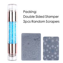 Load image into Gallery viewer, Nail Art Double Head Stamp Nail Art Pattern Transfer Tool 2cm Nail Silicone Head with Manicure Scraper Kits
