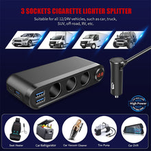 Load image into Gallery viewer, 3USB QC3.0 Quick Qharger PD 120W Car Cigarette Lighter Adapter Splitter Voltmeter Digital Display 4 Port Socket Converter
