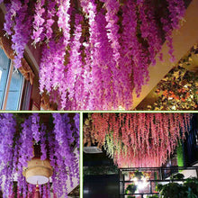 Load image into Gallery viewer, 110cm Artificial Wisteria Decoration Vivid Vine Creeper Green Leaf for Home Wedding Decor DIY Hanging Garland Artificial Flowers
