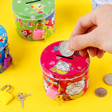 Load image into Gallery viewer, Creative Tinplate Money Box with Lock for Kids Children Safe Piggy Bank Coins Box Gift Cartoon Saving Pot
