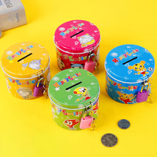 Load image into Gallery viewer, Creative Tinplate Money Box with Lock for Kids Children Safe Piggy Bank Coins Box Gift Cartoon Saving Pot
