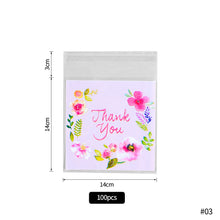 Load image into Gallery viewer, 100pcs Thank You Flower Snack Cookie Sealing Bag Self-Adhesive Wedding Birthday Party Candy Biscuit Packaging Gift Bag
