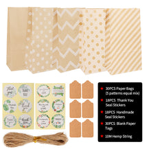 Load image into Gallery viewer, 10/30Sets Party Favor Gift Paper Bags with Sticker Ropes Treat Bags Candy Bag Chevron Polka Dot Bags Christmas Wedding Birthday Party Favors Supplies Gift Bags
