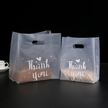 Load image into Gallery viewer, 50pcs Thank You Plastic Gift Bags Cafe Bread Bring Out Bag Shopping Packaging Bags With Handle Christmas Party Wedding Favors For Guests Decoration
