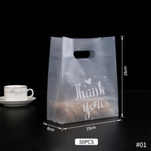 Load image into Gallery viewer, 50pcs Thank You Plastic Gift Bags Cafe Bread Bring Out Bag Shopping Packaging Bags With Handle Christmas Party Wedding Favors For Guests Decoration
