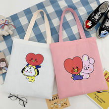 Load image into Gallery viewer, Korean BTS BT21 Cartoon Printed Canvas Tote Large Capacity Bag Fashion Shoulder Bag Ladies Canvas Bags
