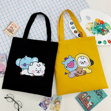 Load image into Gallery viewer, Korean BTS BT21 Cartoon Printed Canvas Tote Large Capacity Bag Fashion Shoulder Bag Ladies Canvas Bags
